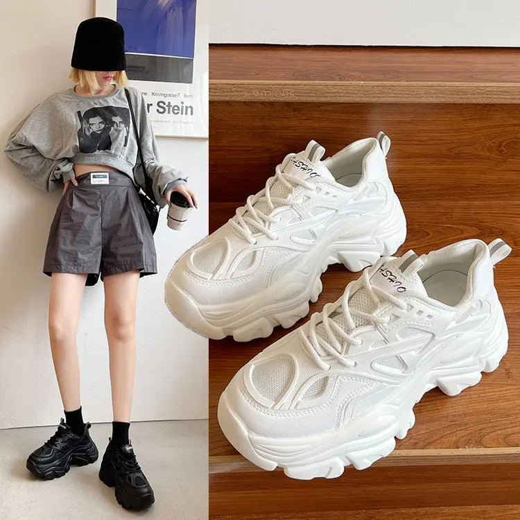 Futurecen New Black Dad Chunky Sneakers Casual Vulcanized Shoes Woman High Platform Sneakers Lace Up White Sneakers Women