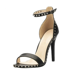 Comemore Women Sandals High Heels Summer Thin Heel PU Leather Rivet Peep Toe Sexy Party Shoes Sandalia Feminina