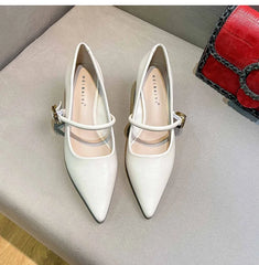 Futurecen  -  Woman Elegant Summer French Pointed Toe Mary Janes Casual Chunky Heels Female Retro Shoes Low Heeled Women Shoes Q130