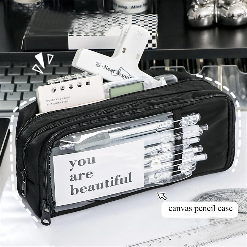 Futurecen Pencil Case Transparent Pen Bags Layers Big Stationery Box Material Escolar School Items Estuche De Lápices Piórnik Cute Things