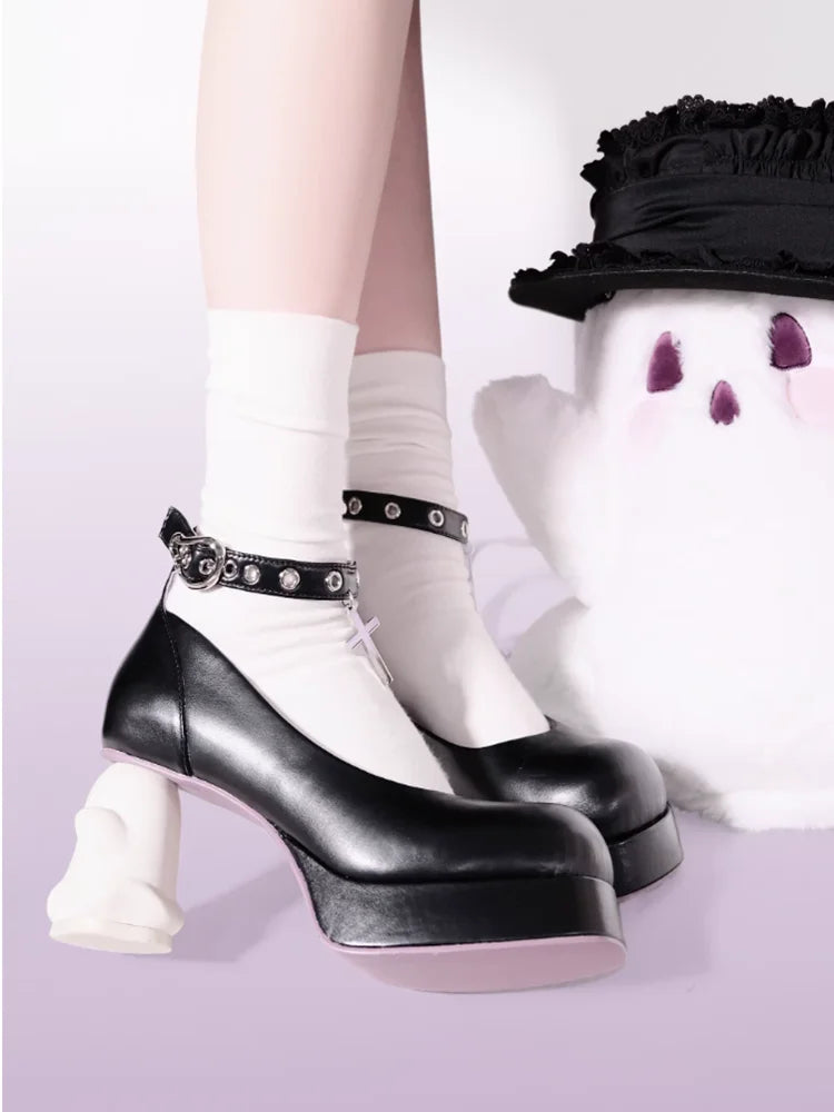 Futurecen Original Y2K Subcultural Punk Ghost Heels Lorita Shoes Cos Loli High Heels 5-8cm PU Round Toe Shoes