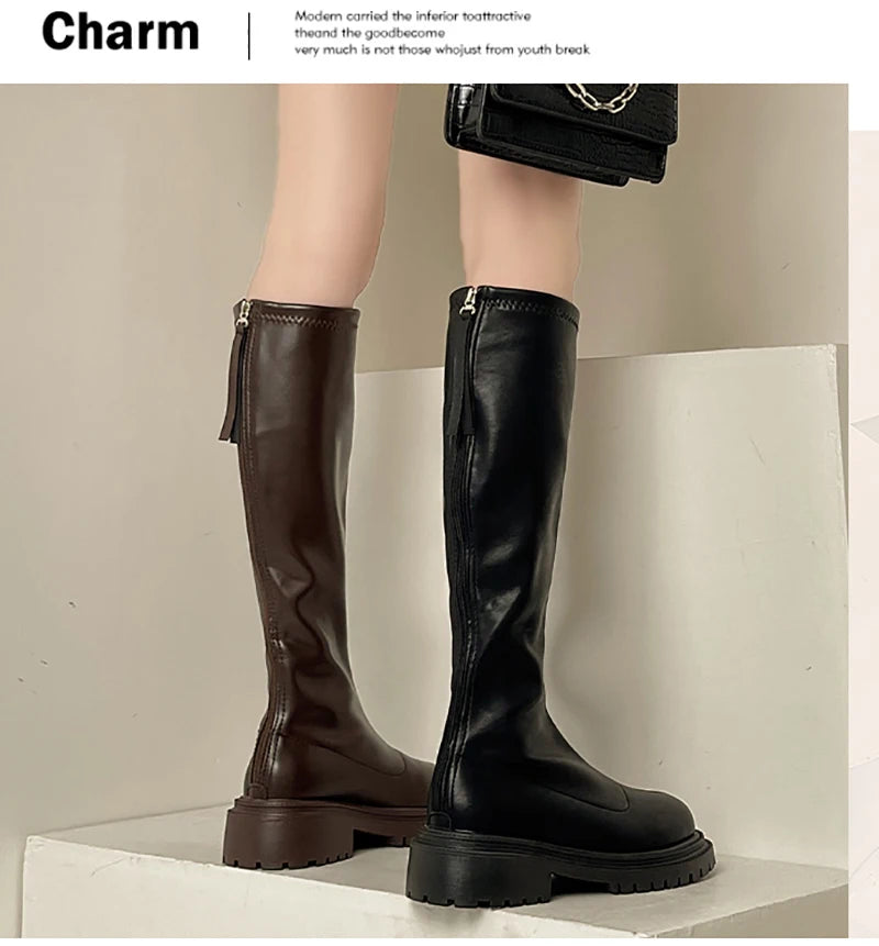 Futurecen Thigh High Women Boots Fashion Soft Leather Knee High Boots 2024 Female Square Heel Autumn Winter Girl's Boots Shoes