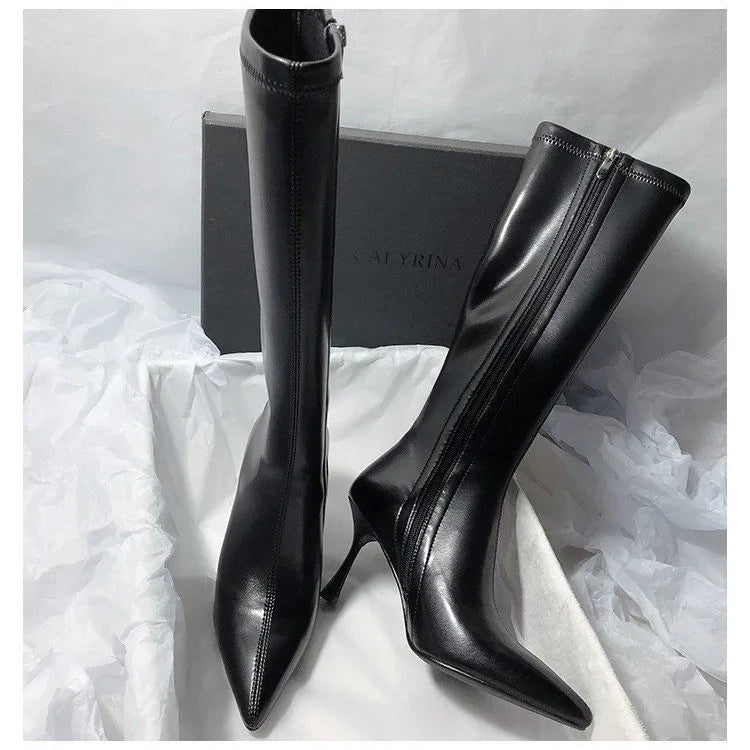 Futurecen  -  New Style Thin High Heel Women Boots Pointed Toe Women's High Tube Thinner-looked High Heel Long Boots Zip Boots Mujer D216