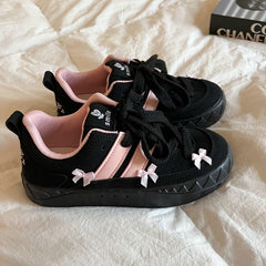 Coquette Aesthetic Pink Bow Sneakers