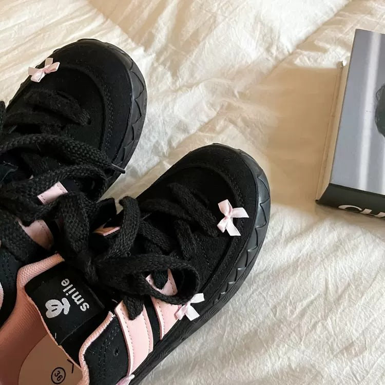 Coquette Aesthetic Pink Bow Sneakers