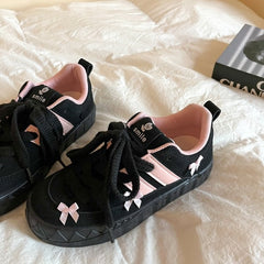 Coquette Aesthetic Pink Bow Sneakers