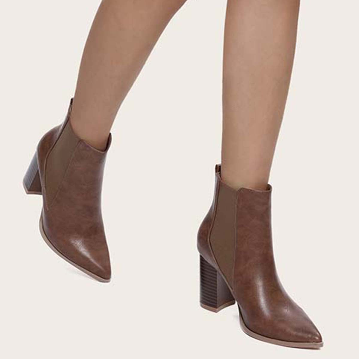 Women Chunky Heel Chelsea Booties Pointy Toe Western Ankle Boots