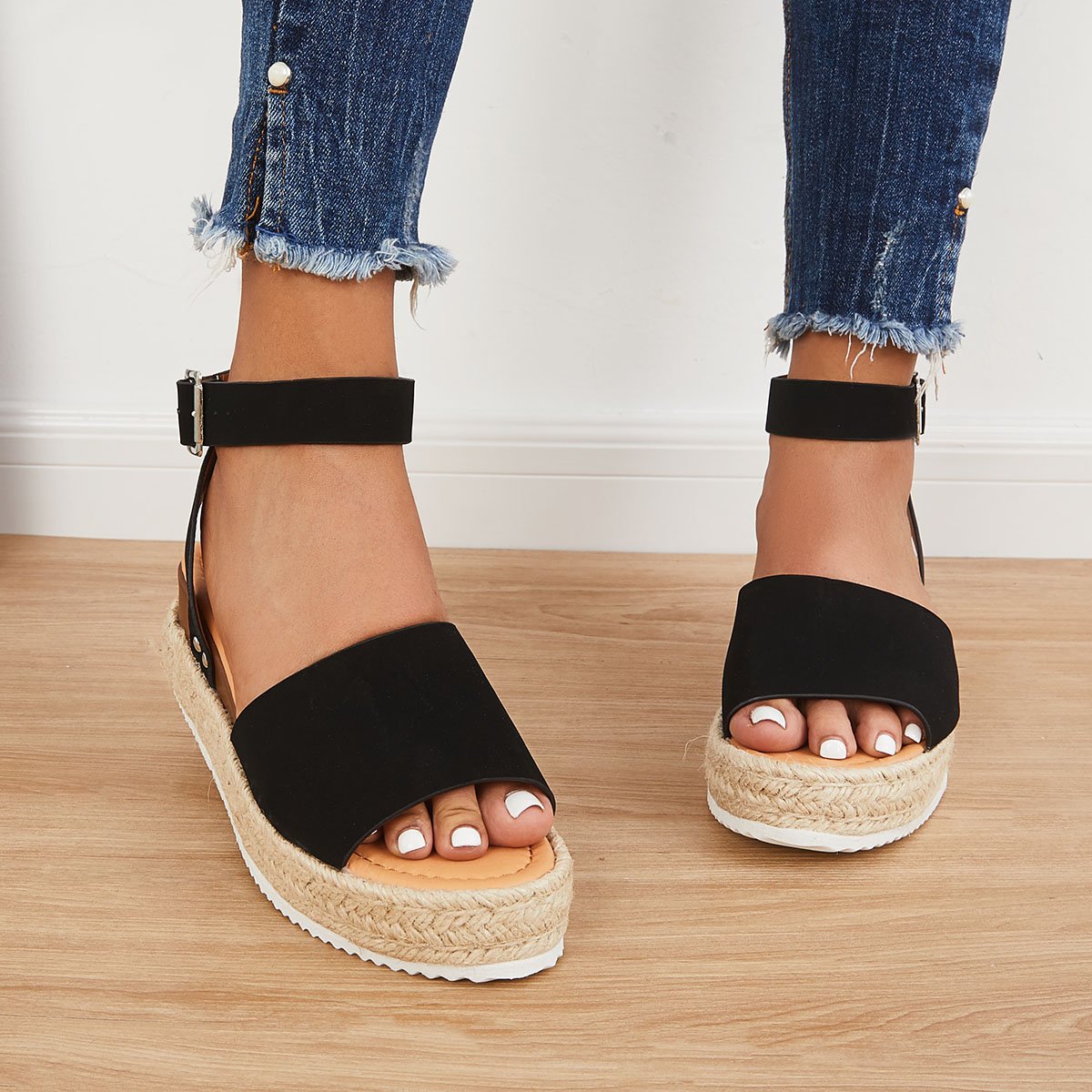 Womens Summer Flatform Sandals Casual Ankle Strap Espadrilles Wedges Open Toe Sandals