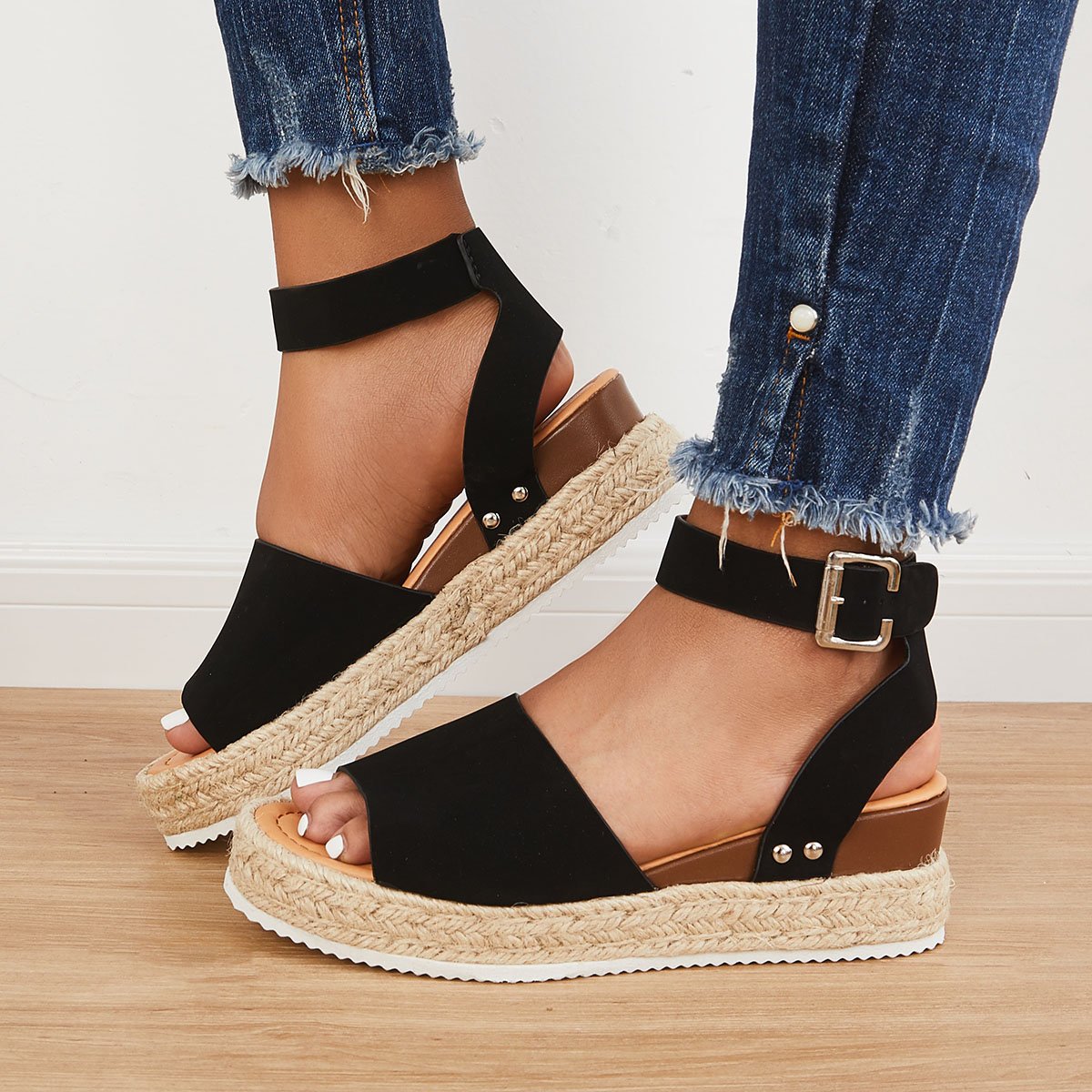 Womens Summer Flatform Sandals Casual Ankle Strap Espadrilles Wedges Open Toe Sandals