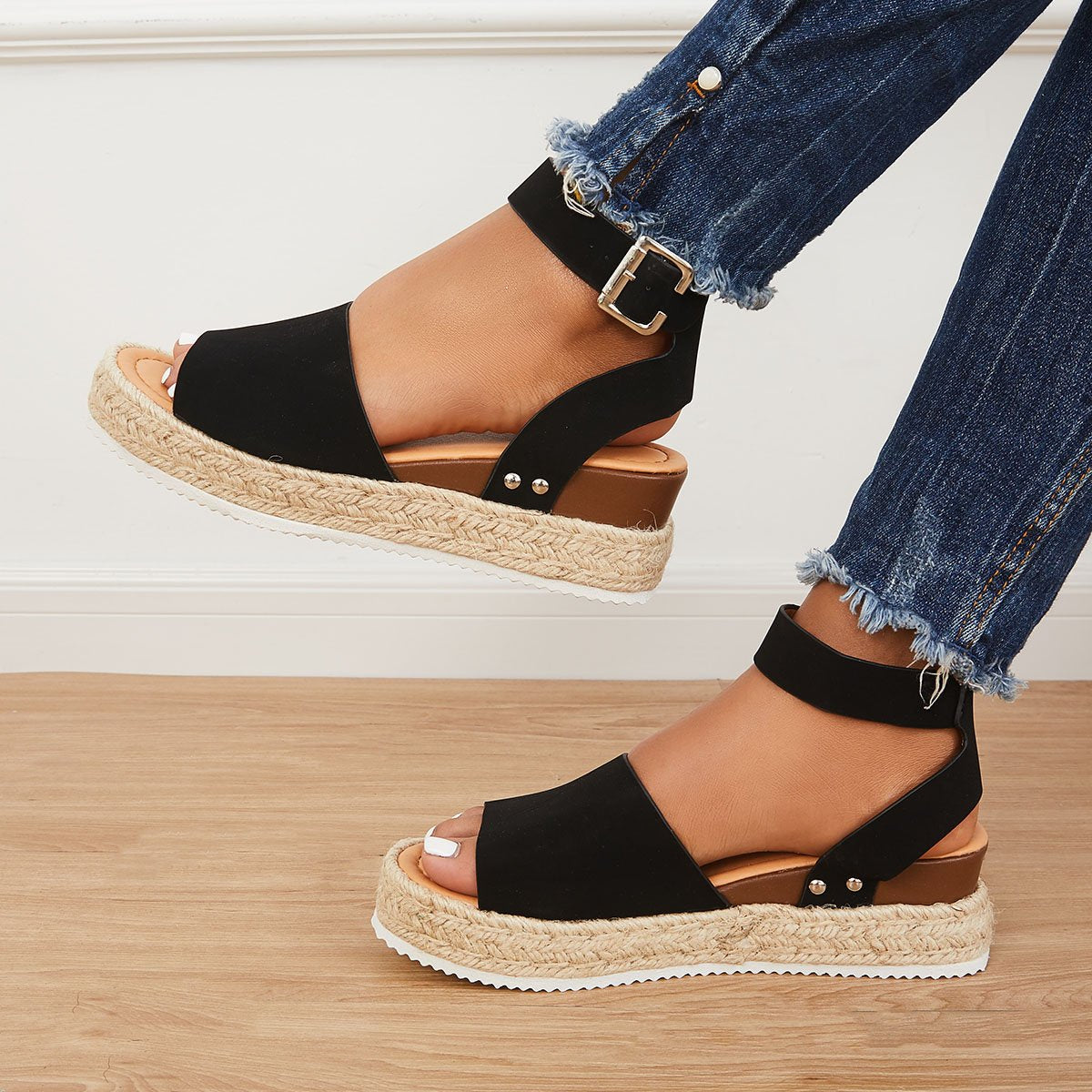 Womens Summer Flatform Sandals Casual Ankle Strap Espadrilles Wedges Open Toe Sandals