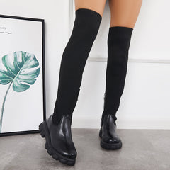 Women's Stretch Over The Knee Boots Platform Chunky Sole Sock Boots