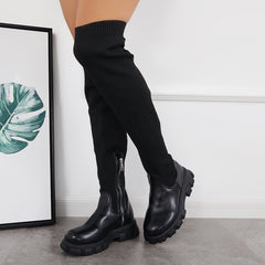 Women's Stretch Over The Knee Boots Platform Chunky Sole Sock Boots