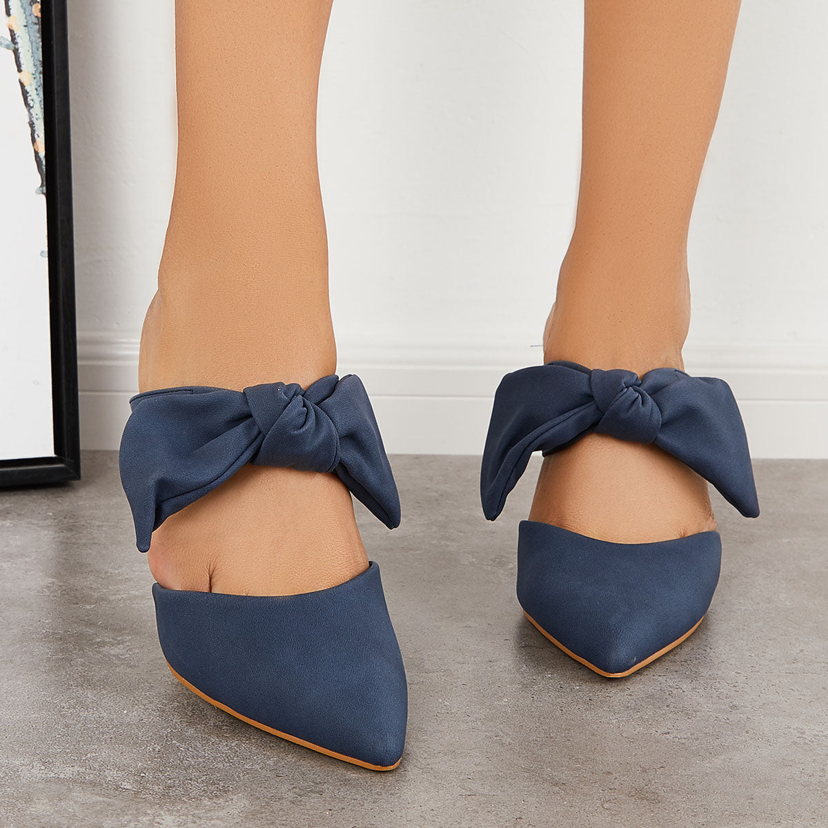 Bowknot Stiletto High Heel Mules Pointed Toe Dress Pumps