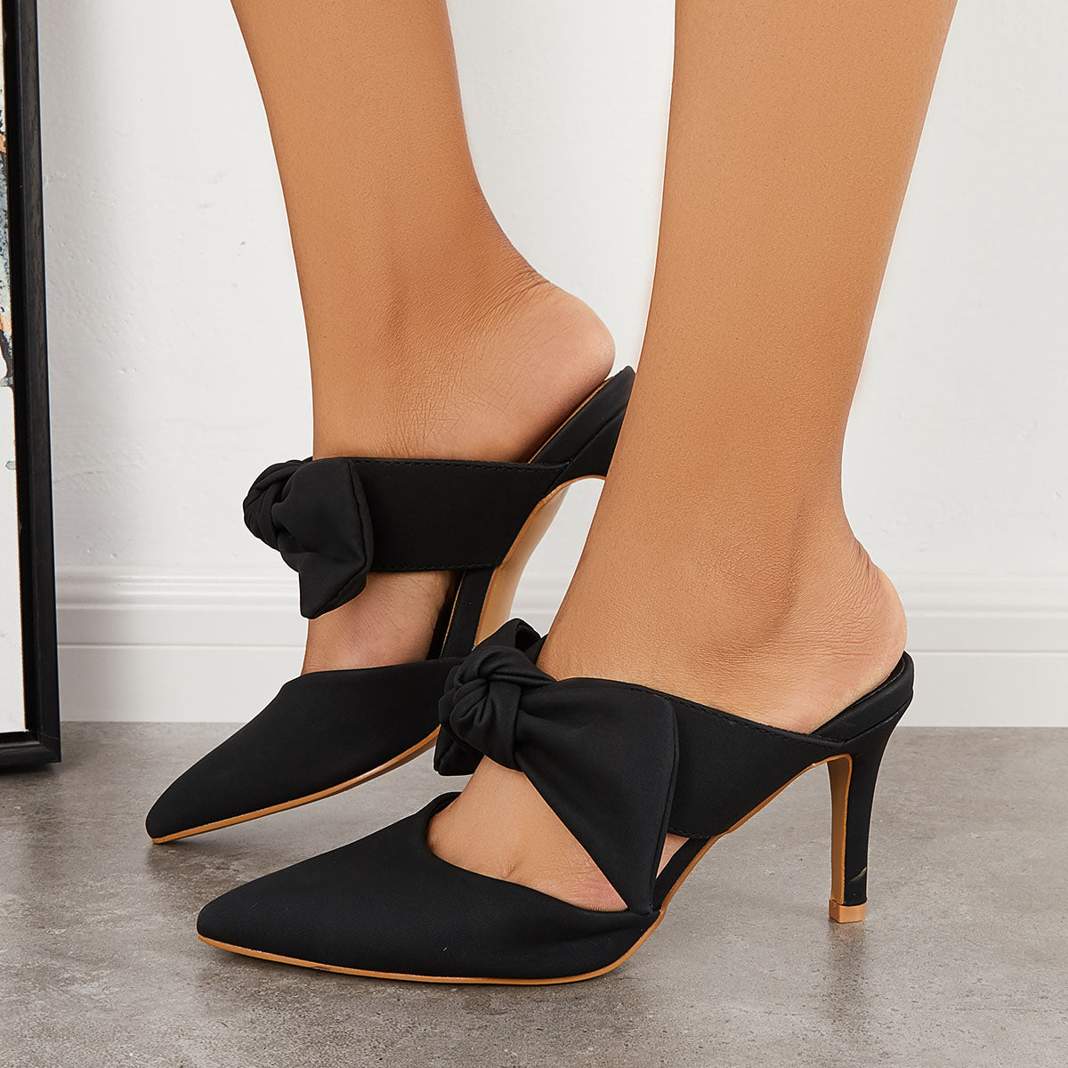 Bowknot Stiletto High Heel Mules Pointed Toe Dress Pumps