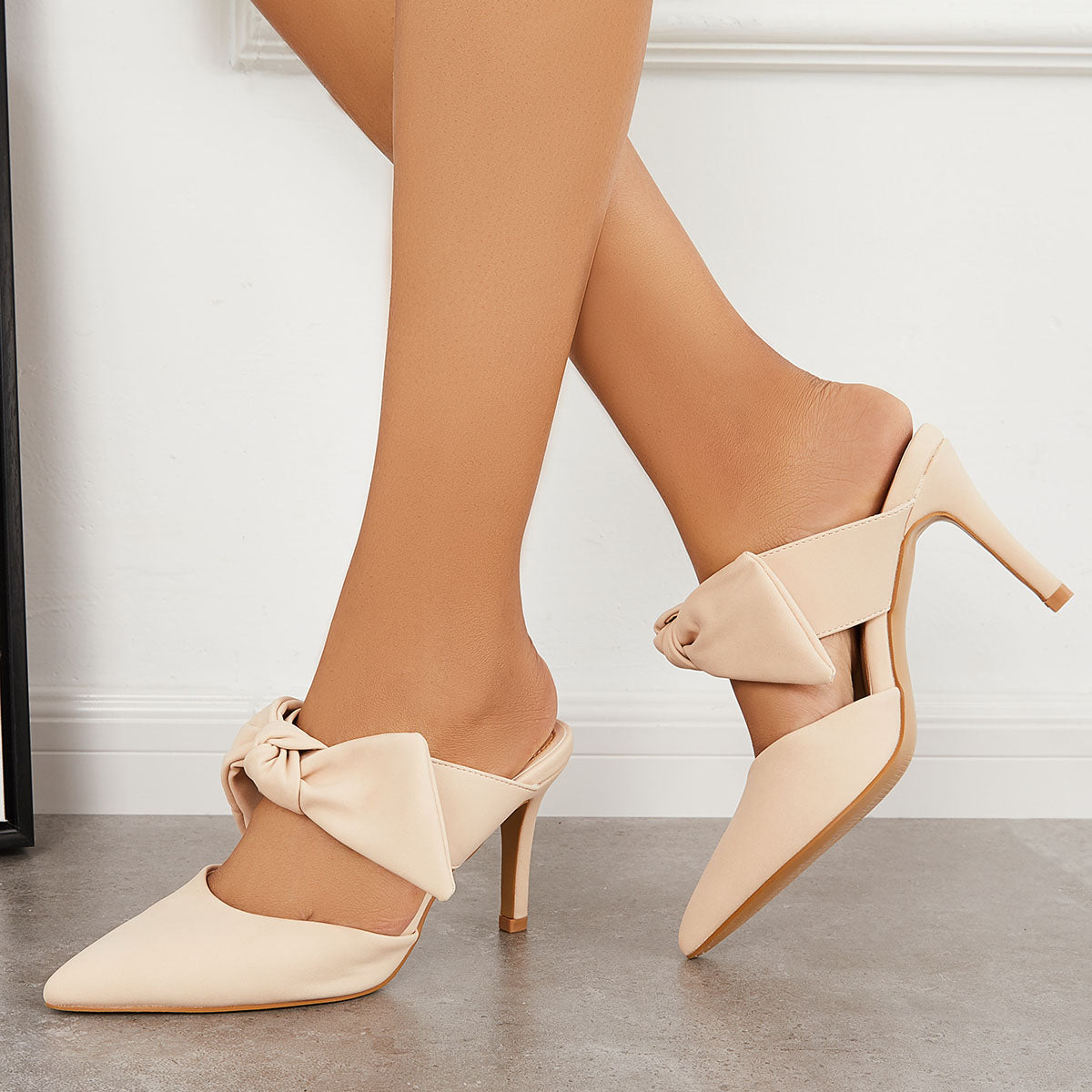 Bowknot Stiletto High Heel Mules Pointed Toe Dress Pumps