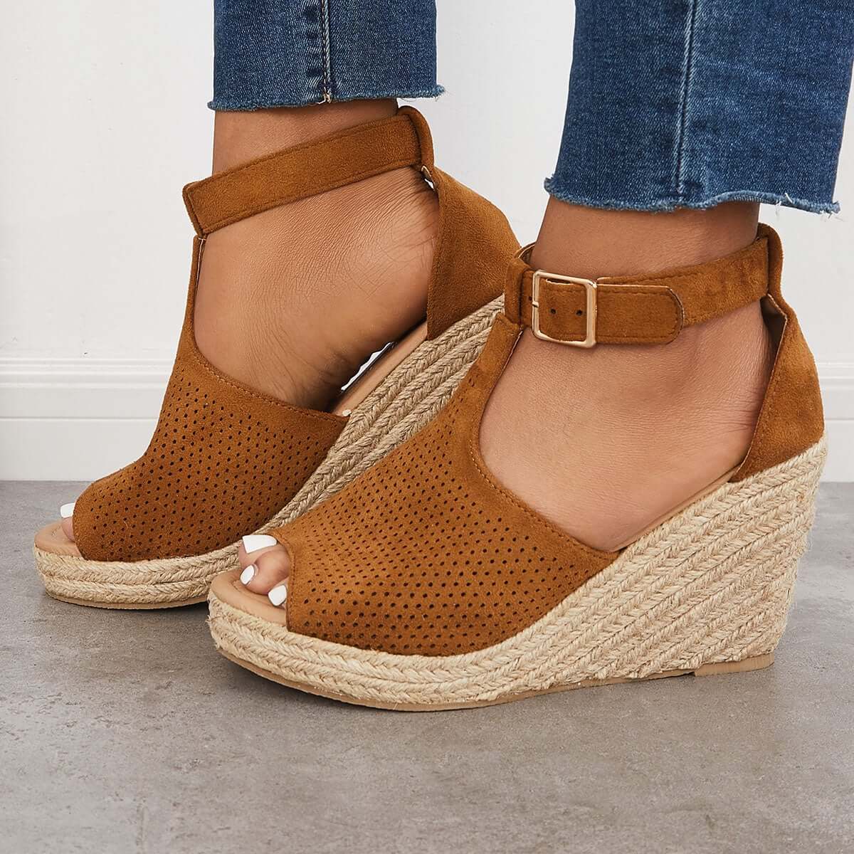 Women Espadrille Wedges Vintage Chic Adjustable Buckle Platform Sandals