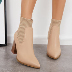 Women Casual Ankle Boots Khaki Chunky Heel Sock Booties