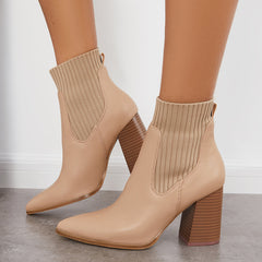 Women Casual Ankle Boots Khaki Chunky Heel Sock Booties