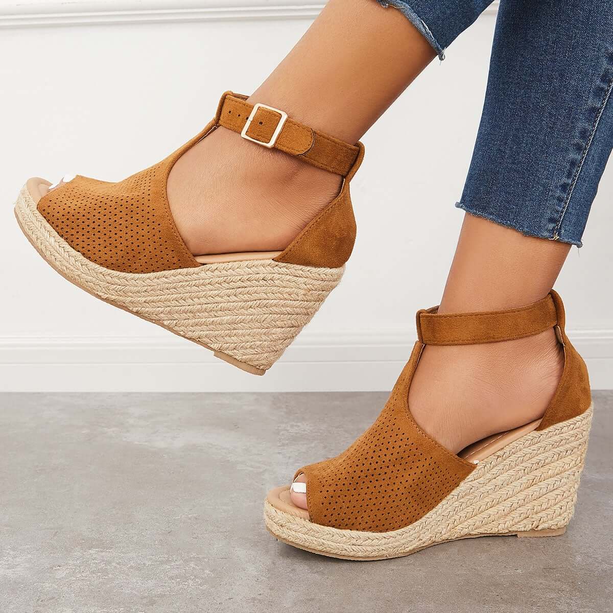 Women Espadrille Wedges Vintage Chic Adjustable Buckle Platform Sandals