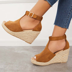 Women Espadrille Wedges Vintage Chic Adjustable Buckle Platform Sandals