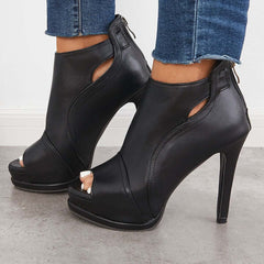 Women's Black Peep Toe Stilettos Platform High Heel Ankle Boots