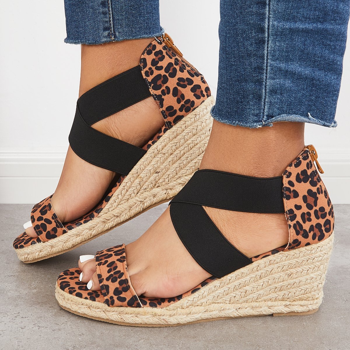 Women's Wedding Wedges Open Toe Espadrille Suede Sandals Cross Strap Wedges