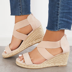 Women's Wedding Wedges Open Toe Espadrille Suede Sandals Cross Strap Wedges