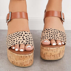 Open Toe Platform Cork Heels Wedge Ankle Buckle Strap Sandals