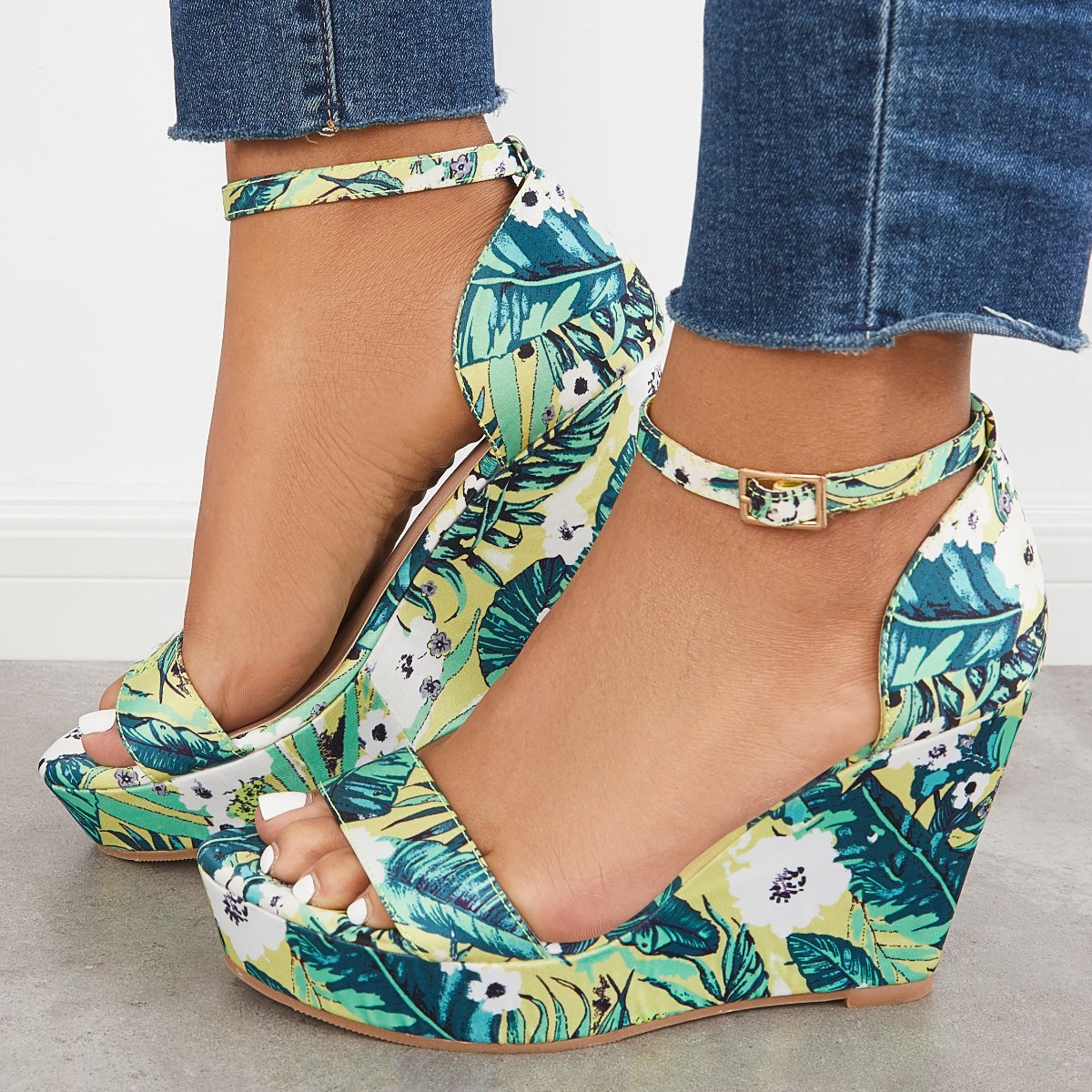 Women's Vintage Floral Printed Wedges Style Platform Wedges