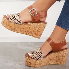 Open Toe Platform Cork Heels Wedge Ankle Buckle Strap Sandals