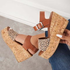 Open Toe Platform Cork Heels Wedge Ankle Buckle Strap Sandals