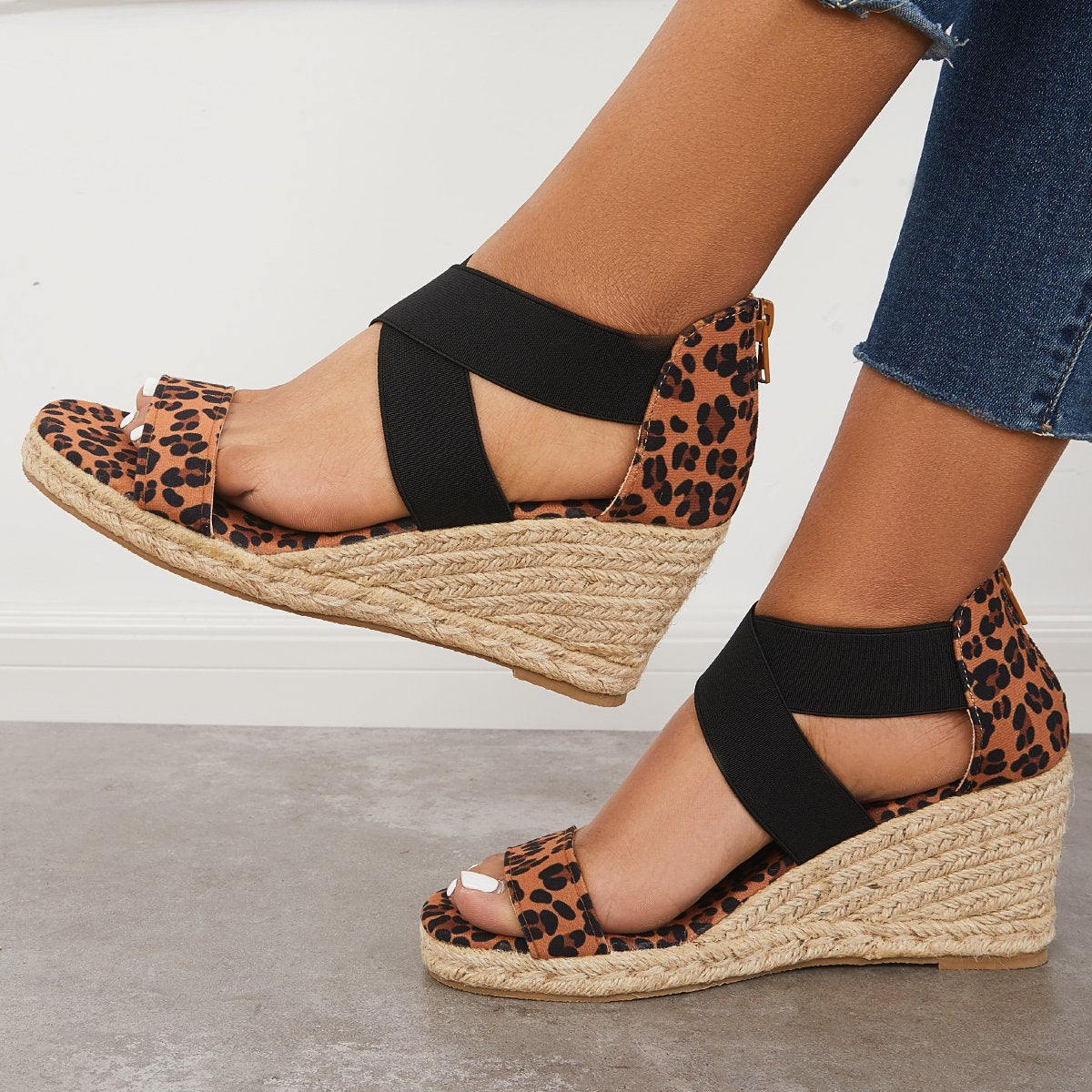 Women's Wedding Wedges Open Toe Espadrille Suede Sandals Cross Strap Wedges