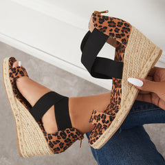 Women's Wedding Wedges Open Toe Espadrille Suede Sandals Cross Strap Wedges