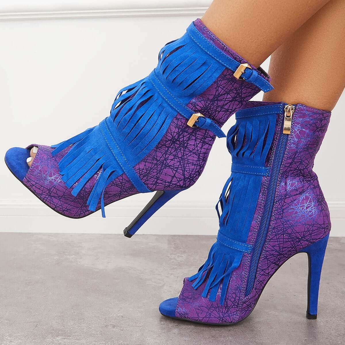 Fashion Fringe Peep Toe Stilettos High Heels Ankle Boots