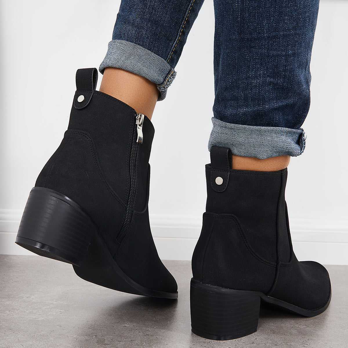 Women Chunky Block Heel Ankle Boots Pointed Toe Casual Winter Booties