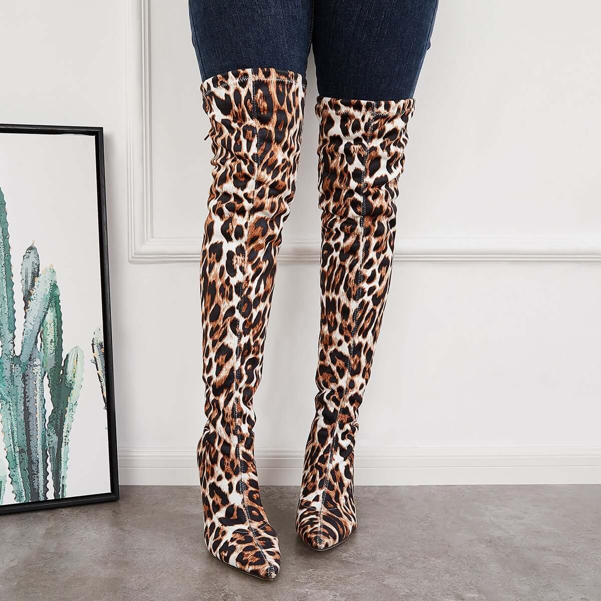 Women Fashion Leopard Knee High Boots