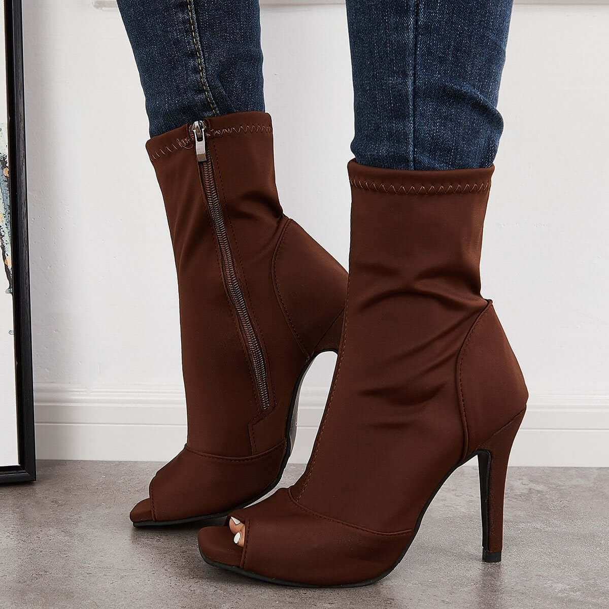 Women's Stretch Peep Toe Stilettos Ankle Boots High Heel Sock Booties