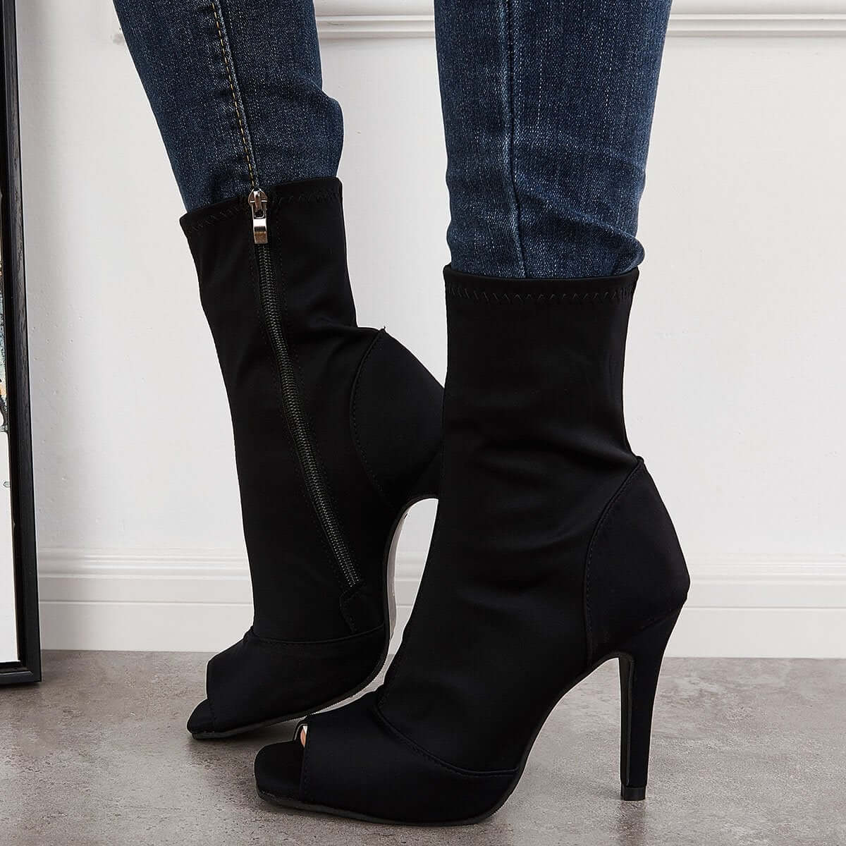 Women's Stretch Peep Toe Stilettos Ankle Boots High Heel Sock Booties