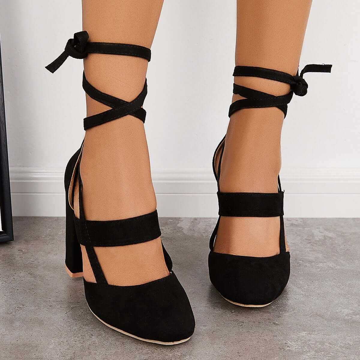 Chunky Block High Heels Lace Up Dress Sandals Ankle Strappy Pumps