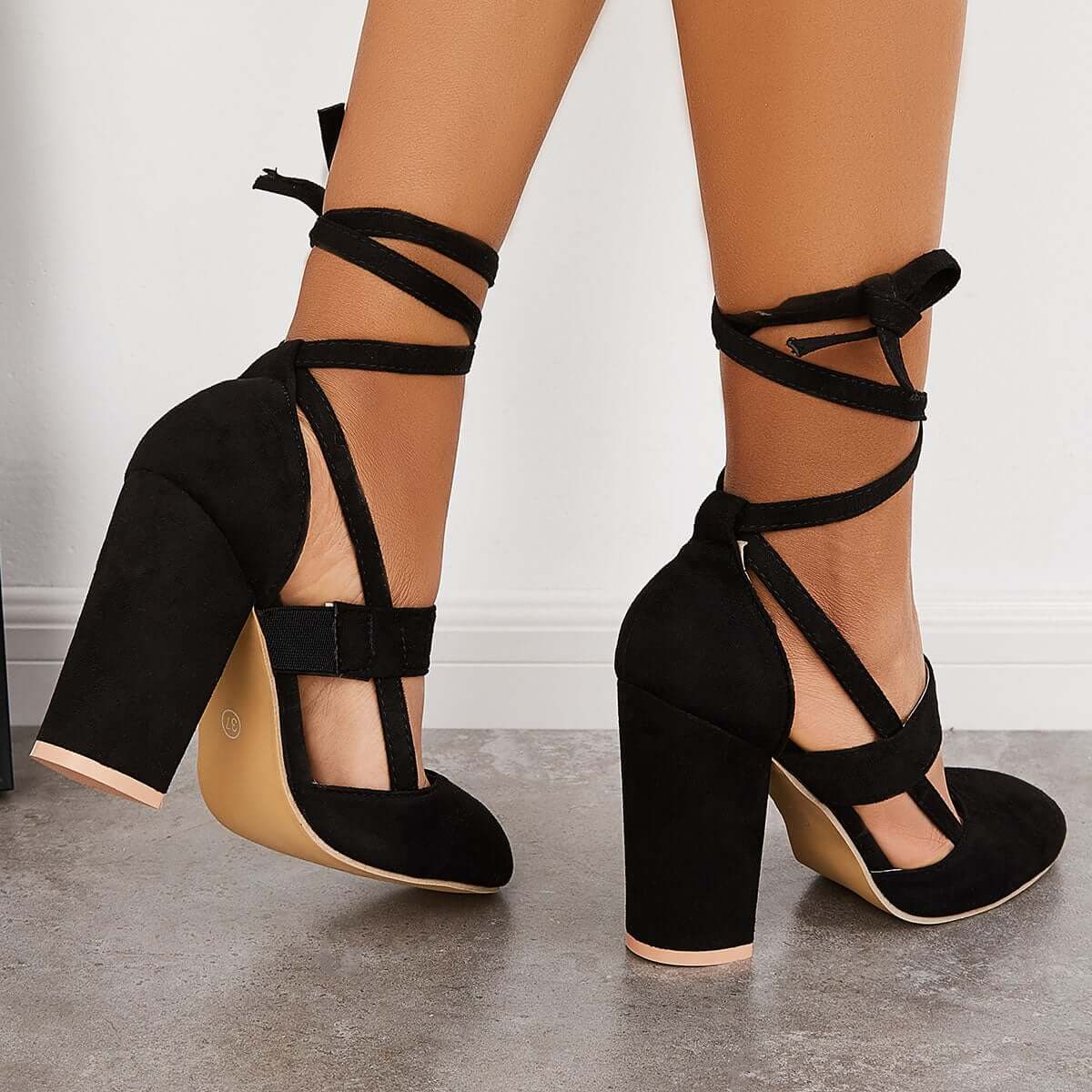 Chunky Block High Heels Lace Up Dress Sandals Ankle Strappy Pumps