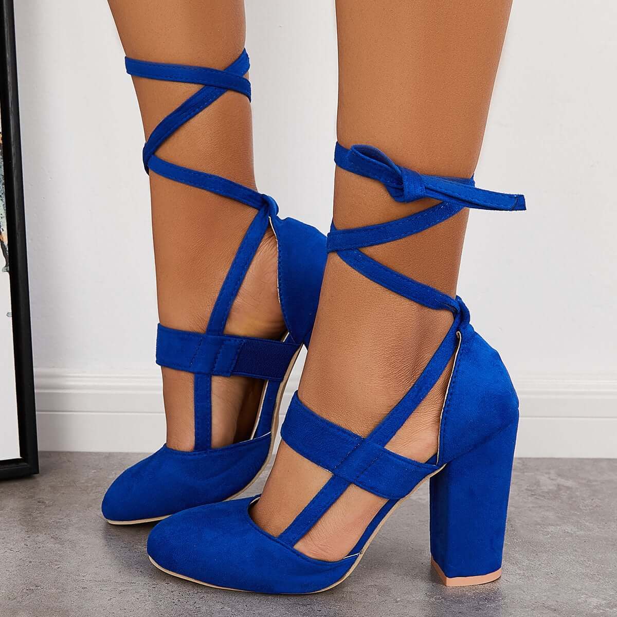 Chunky Block High Heels Lace Up Dress Sandals Ankle Strappy Pumps