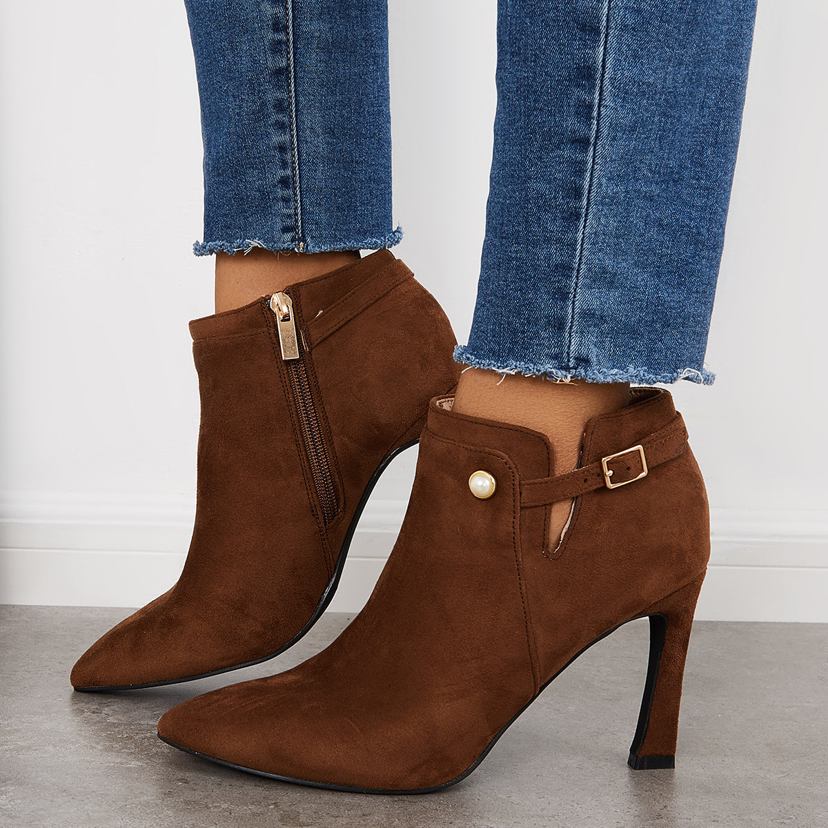 Pointed Toe Stiletto High Heels Ankle Boots Zipper Dressy Booties