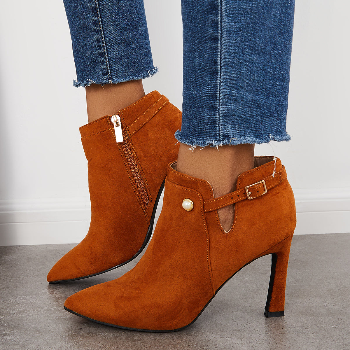 Pointed Toe Stiletto High Heels Ankle Boots Zipper Dressy Booties