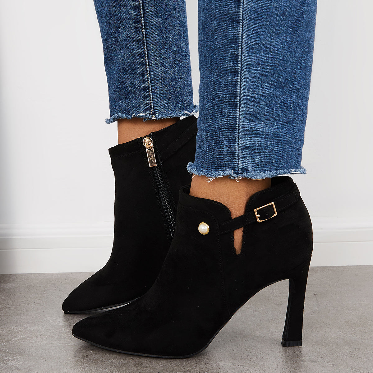 Pointed Toe Stiletto High Heels Ankle Boots Zipper Dressy Booties