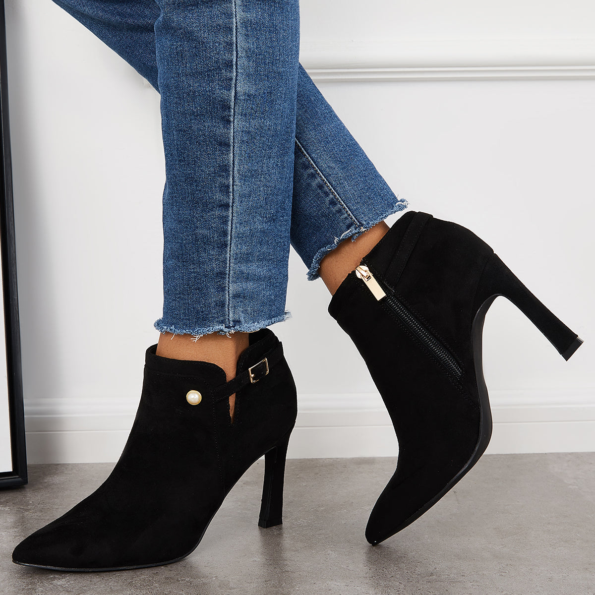 Pointed Toe Stiletto High Heels Ankle Boots Zipper Dressy Booties