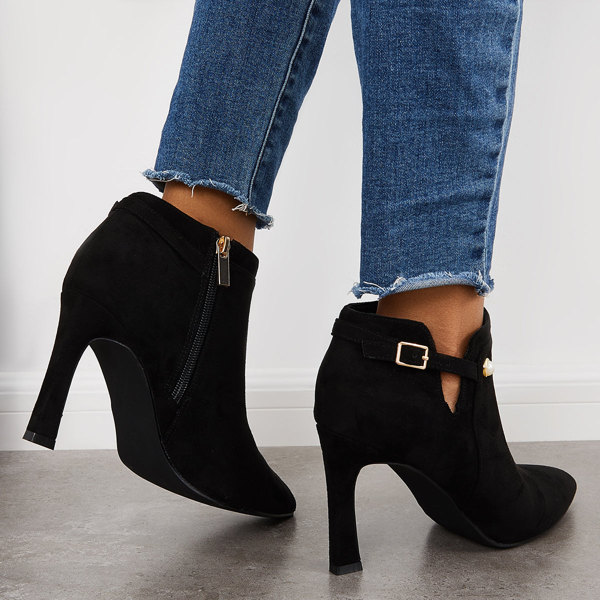 Pointed Toe Stiletto High Heels Ankle Boots Zipper Dressy Booties