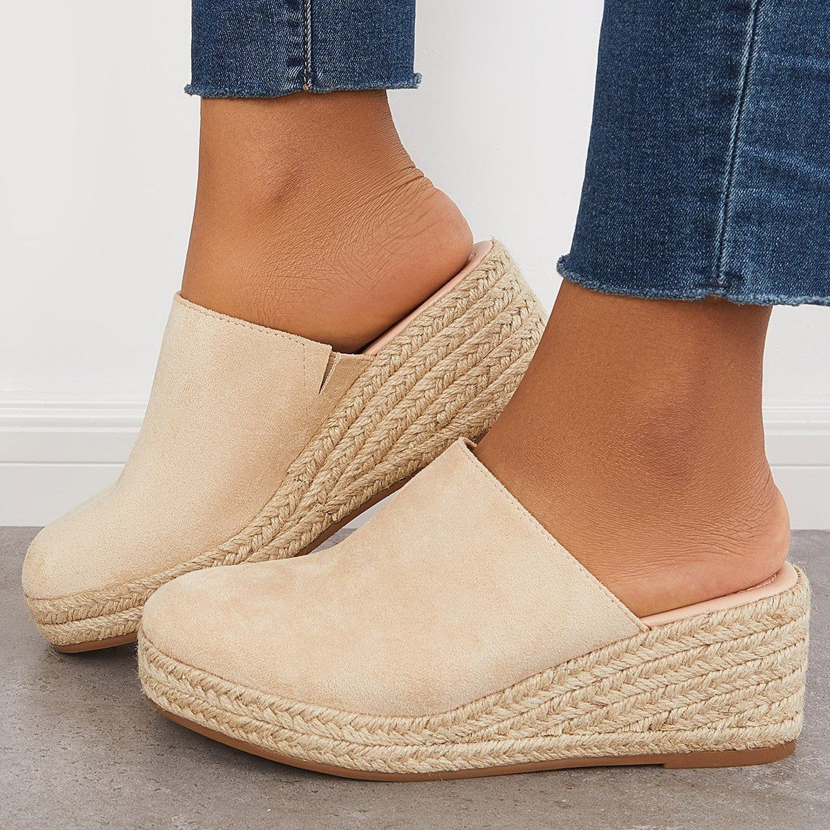 Women's Espadrilles Mule Wedges Dune Backless Wegde Slip on Slide Sandals