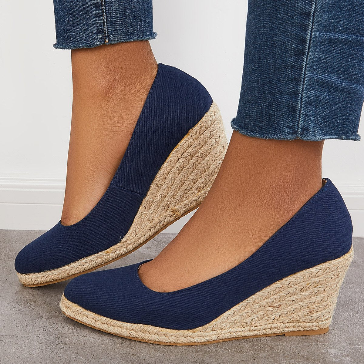 Women Elegant Platform Espadrilles Wedge Sandals Slip On Closed Toe Pumps