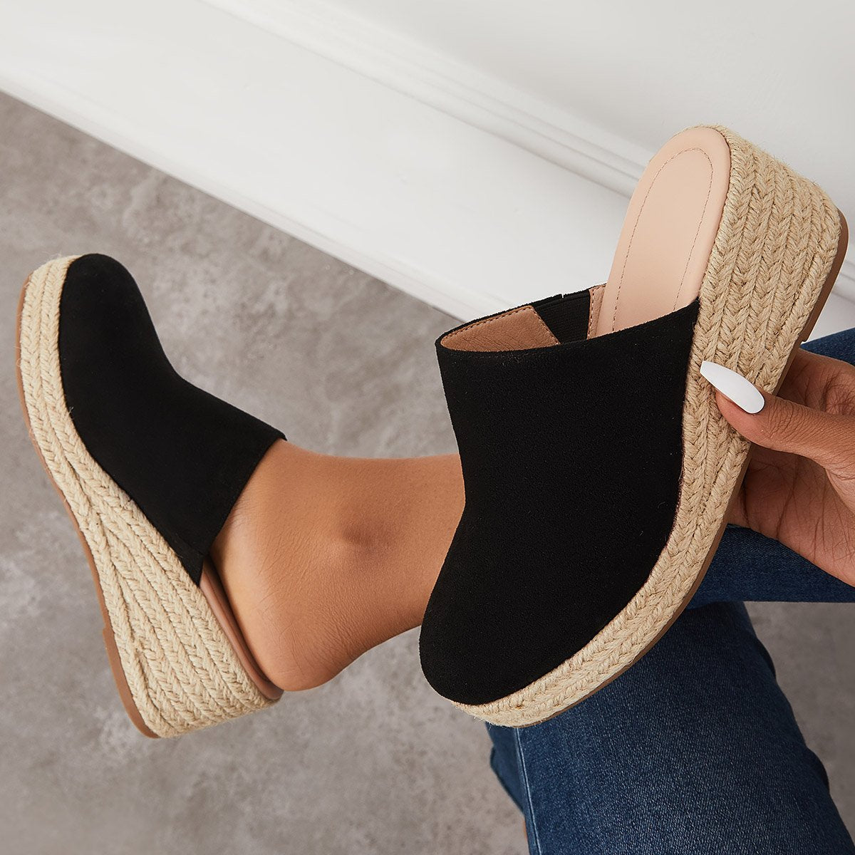 Women's Espadrilles Mule Wedges Dune Backless Wegde Slip on Slide Sandals