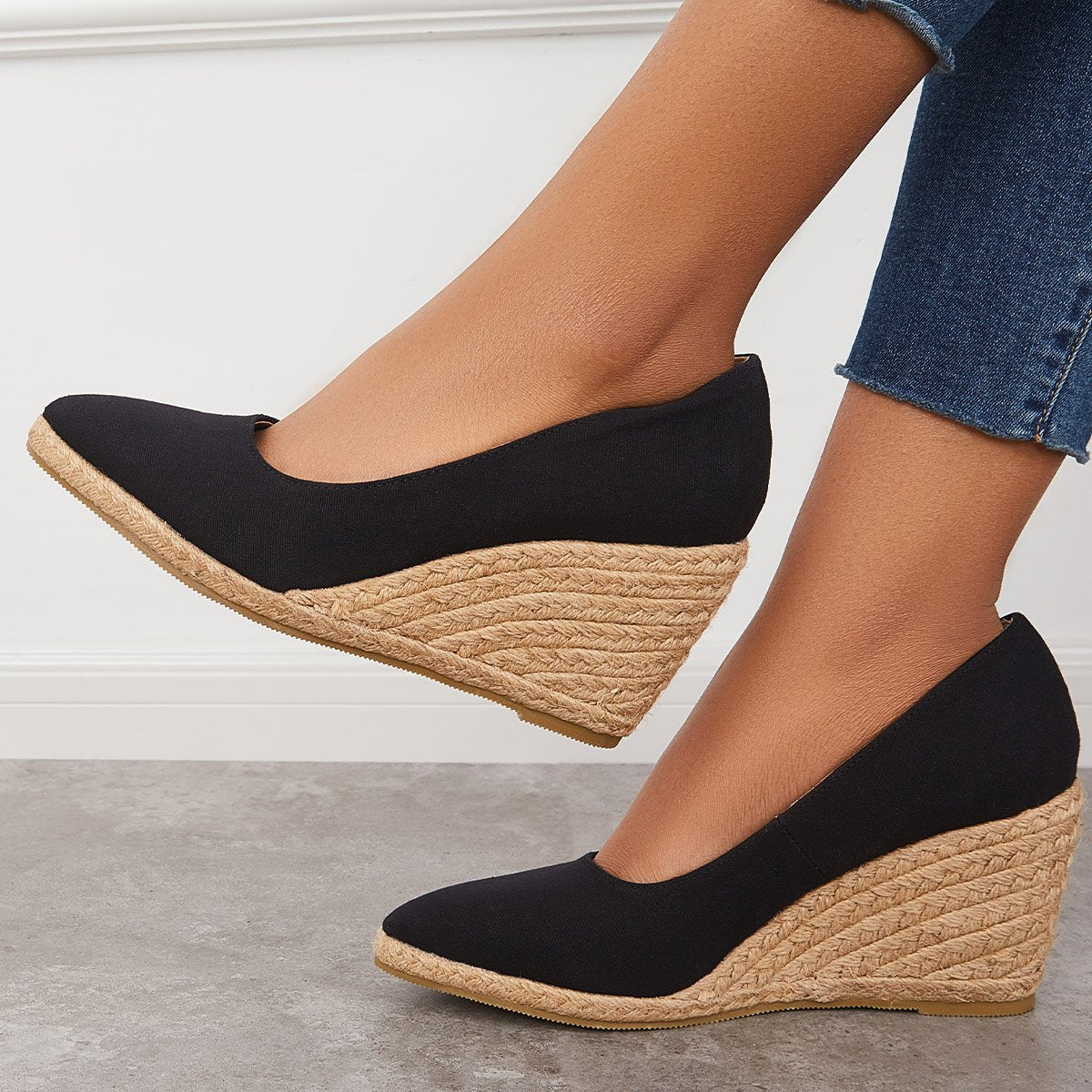 Women Elegant Platform Espadrilles Wedge Sandals Slip On Closed Toe Pumps